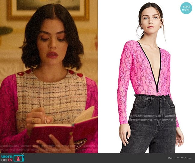 Natasha Zinko Elastic Lace Bodysuit worn by Katy Keene (Lucy Hale) on Katy Keene