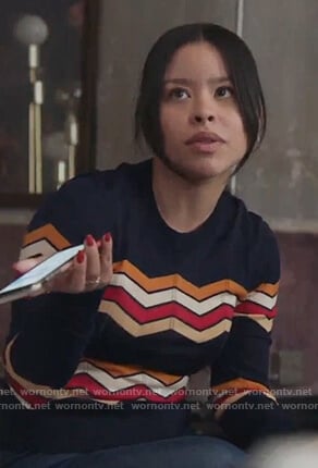 Mariana’s navy chevron stripe sweatshirt on Good Trouble