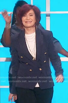 Sharon’s navy double breasted blazer on The Talk