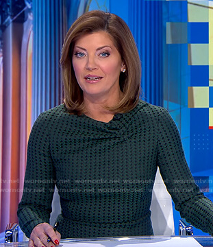Norah’s green cowl neck dress on CBS Evening News