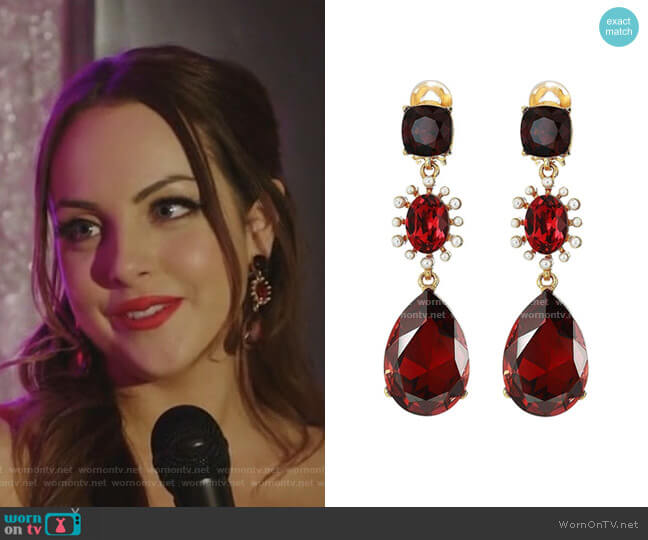 Bold Mixed Jewel Earrings by Oscar de la Renta worn by Fallon Carrington (Elizabeth Gillies) on Dynasty