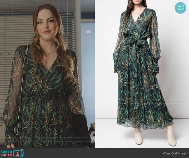 Floral Print Wrap Dress by Oscar de la Renta worn by Fallon Carrington (Elizabeth Gillies) on Dynasty