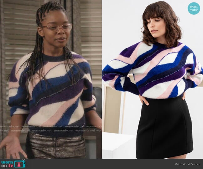 & Other Stories Embellished Colour Wave Sweater worn by Diane Johnson (Marsai Martin) on Black-ish