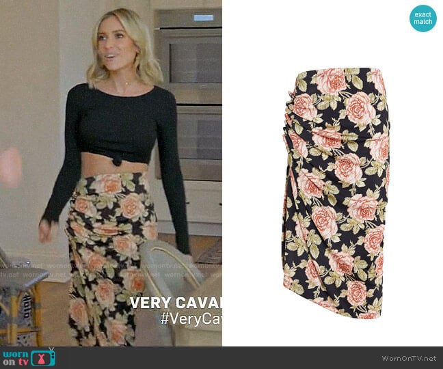 Paco Rabanne Ruched Rose Print Skirt worn by Kristin Cavallari on Very Cavallari