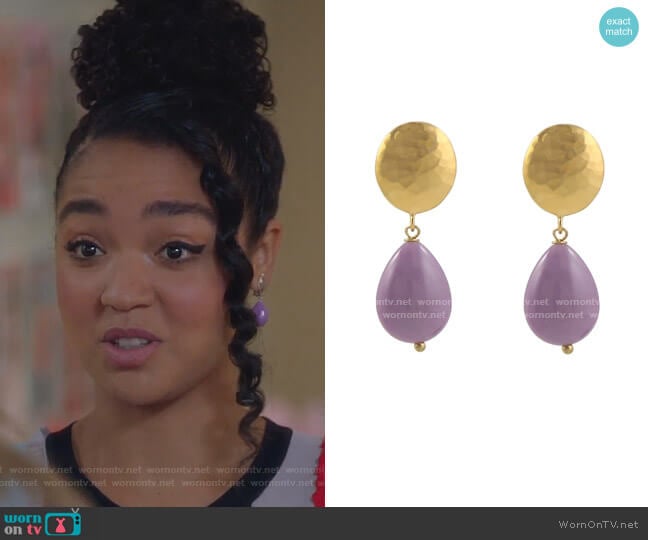 Orchid Stone Clip On Earrings by Peggy Li worn by Kat Edison (Aisha Dee) on The Bold Type