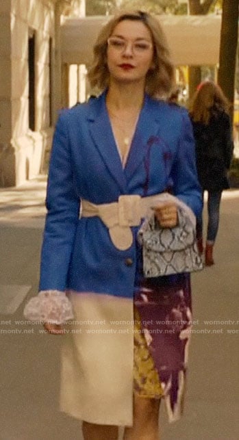 Pepper’s blue floral coat on Katy Keene