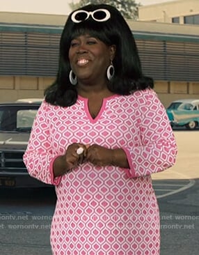 Sheryl’s pink geometric print dress on The Talk