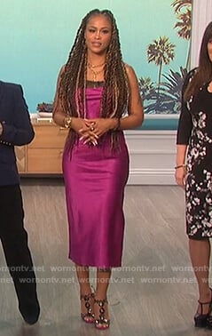 Eve’s pink midi dress with lace trim on The Talk