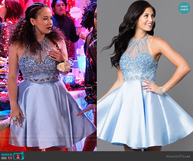 Prom Girl Embellished Illusion Sweetheart Circle Skirt Short Dress worn by Jade (Talia Jackson) on Family Reunion