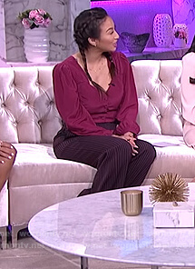 Jeannie's purple pinstripe belted pants on The Real