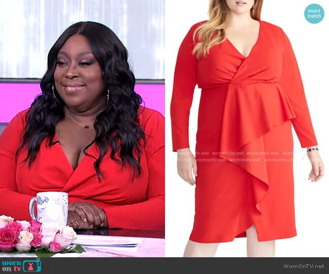 Ruffle Front Faux Wrap Dress by Rachel Rachel Roy worn by Loni Love on The Real