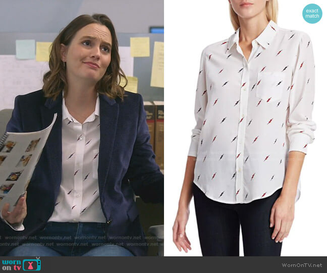 Kate Electric Silk Blouse by Rails worn by Angie (Leighton Meester) on Single Parents