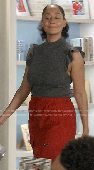 Rainbow’s red cargo skirt on Black-ish