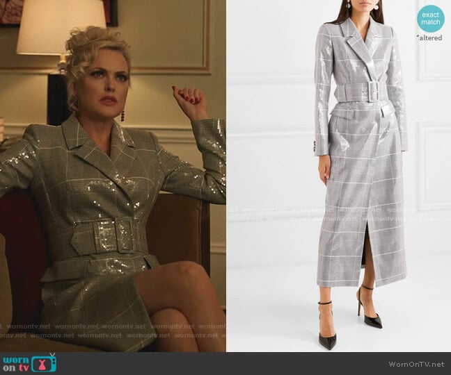 Sequined Checked Tweed Coat by Rasario worn by Alexis Carrington (Elaine Hendrix) on Dynasty