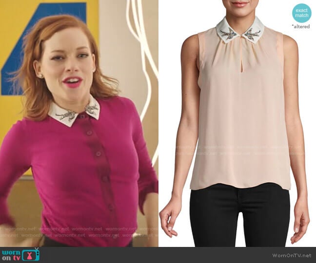 Embroidered Bird Collar Silk Blouse by Rebecca Taylor worn by Zoey Clarke (Jane Levy) on Zoeys Extraordinary Playlist