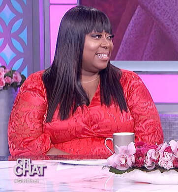 Loni’s red floral wrap dress on The Real