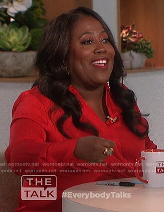 Sheryl’s red satin twist front blouse on The Talk