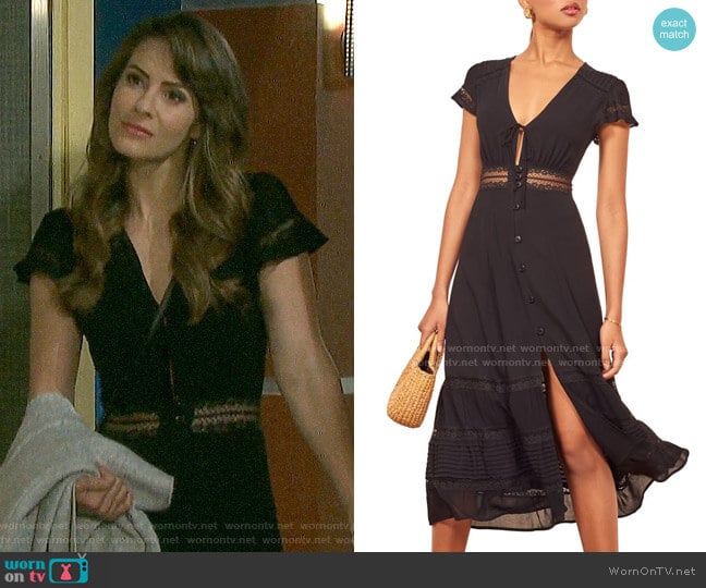 Reformation Garland Lace Trim Midi Dress worn by Sarah Horton (Linsey Godfrey) on Days of our Lives