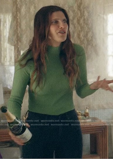Rio's green ribbed sweater on Bless This Mess