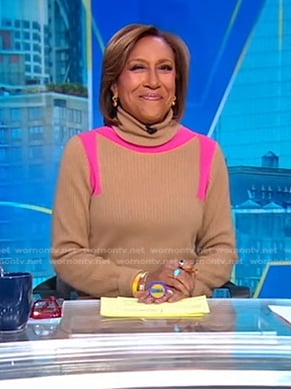 Robin’s beige and pink contrast turtleneck sweater on Good Morning America