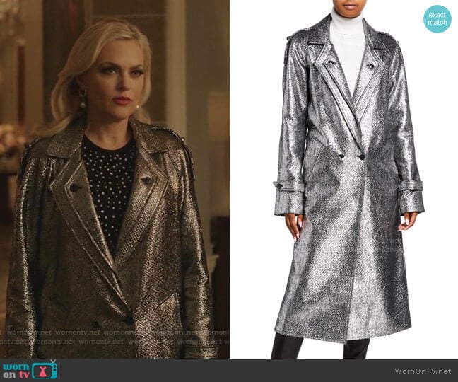 Andi Metallic Tweed Long Coat by RtA worn by Alexis Carrington (Elaine Hendrix) on Dynasty