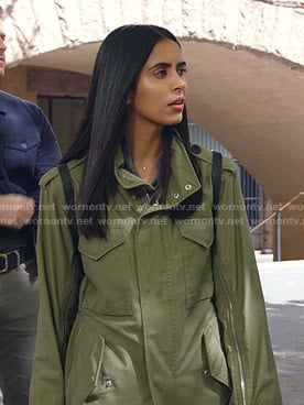 Saanvi’s green zip-sleeve utility jacket on Manifest