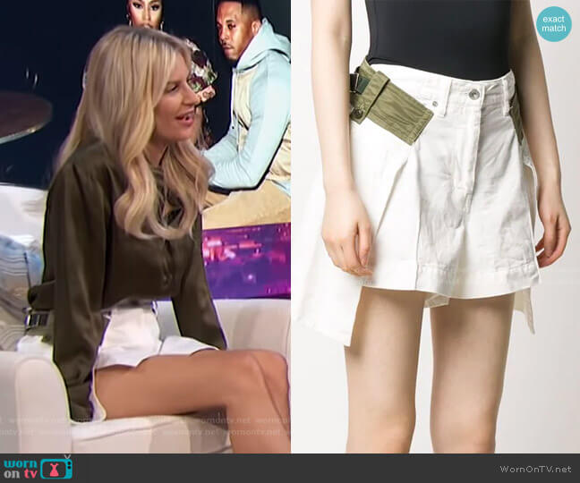 Panelled Denim Shorts by Sacai worn by Morgan Stewart on E! News