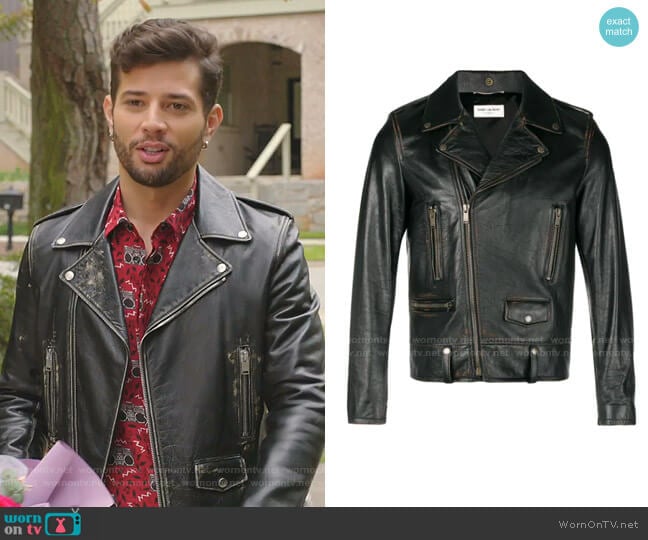 Biker Jacket by Saint Laurent worn by Sam Flores (Rafael de la Fuente) on Dynasty