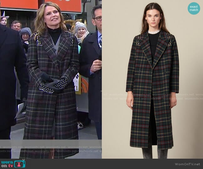 Long Coat with Rhinestone Shoulders by Sandro worn by Savannah Guthrie on Today