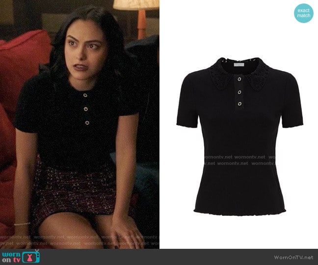 Sandro Lace Collar Polo Shirt worn by Veronica Lodge (Camila Mendes) on Riverdale