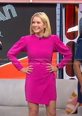 Sara’s pink asymmetric hem dress on GMA Strahan Sara And Keke