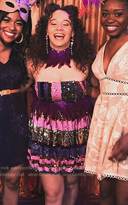 Jade's sequin stripe strapless dress on Family Reunion