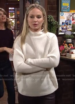 Sharon’s cream high neck sweater on The Young and the Restless