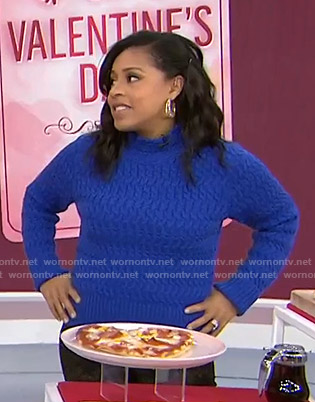 Sheinelle's blue mock neck knit sweater on Today