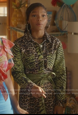 Skylar's leopard and zebra print shirtdress on Grown-ish