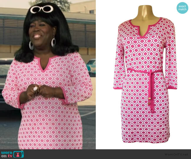 Pink Geometric Print Dress by St. john worn by Sheryl Underwood  on The Talk