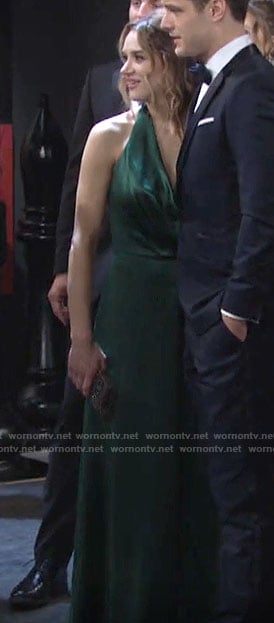 Summer's green halter neck gown on The Young and the Restless