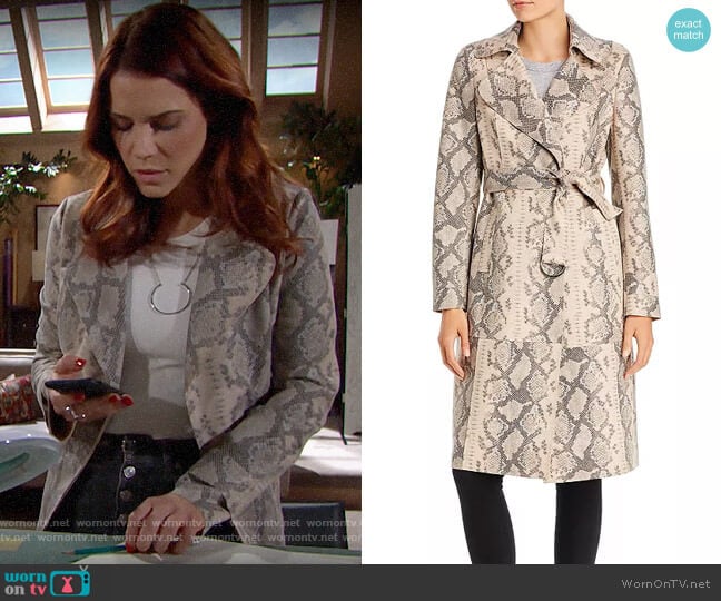 Sunset & Spring Snake Print Faux-Leather Trench Coat worn by Sally Spectra (Courtney Hope) on The Bold and the Beautiful