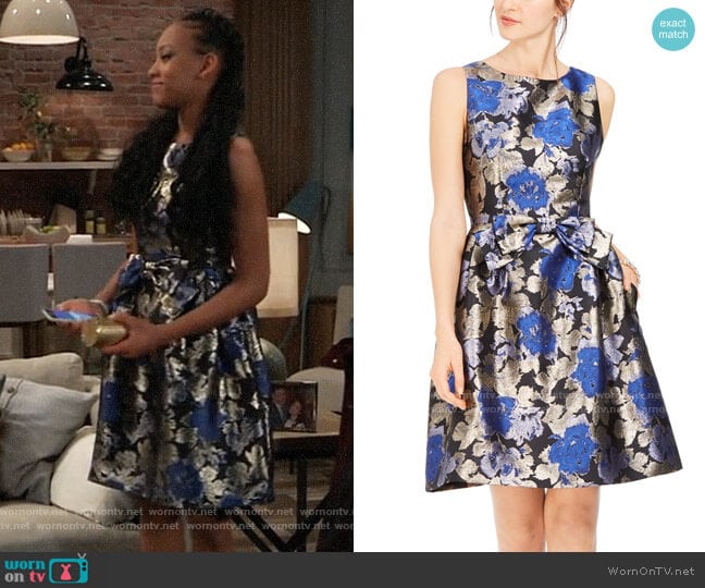 Tahari ASL Metallic Jacquard Bow Fit & Flare Dress worn by Trina (Sydney Mikayla) on General Hospital