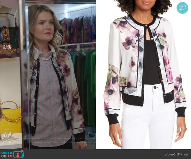 Neopolitan Border Cardigan by Ted Baker worn by Sutton (Meghann Fahy) on The Bold Type