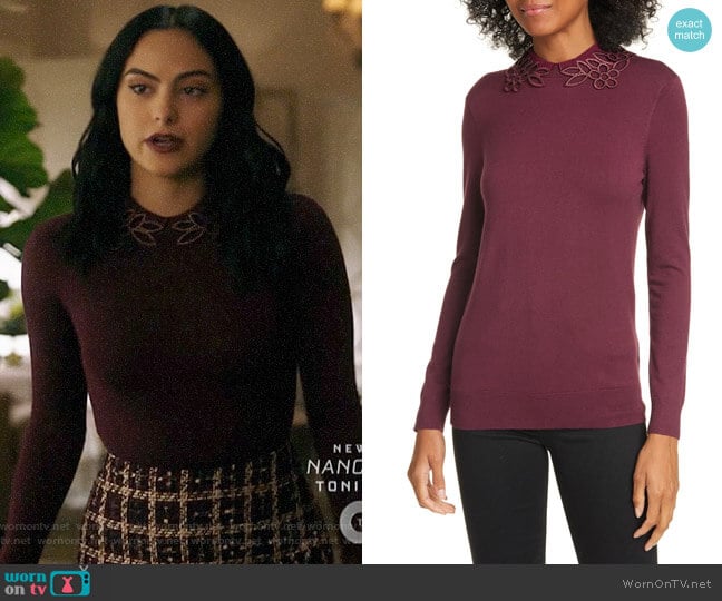 Ted Baker Azaleo Sweater in Deep Purple worn by Veronica Lodge (Camila Mendes) on Riverdale