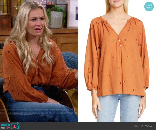 The Great The Derby Embroidered Top worn by Gemma (Beth Behrs) on The Neighborhood