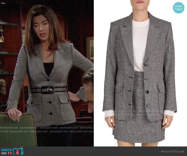 The Kooples Carreman Belted Houndstooth Blazer worn by Steffy Forrester (Jacqueline MacInnes Wood) on The Bold and the Beautiful