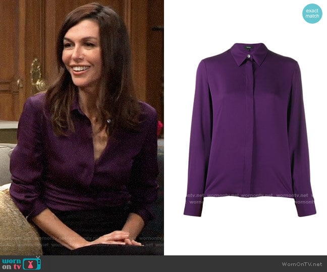 Theory Plum Classic Fitted Shirt worn by Anna Devane (Finola Hughes) on General Hospital