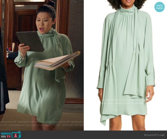 Tibi Modern Drape Long Sleeve Dress worn by Sherri Kansky (Ruthie Ann Miles) on All Rise