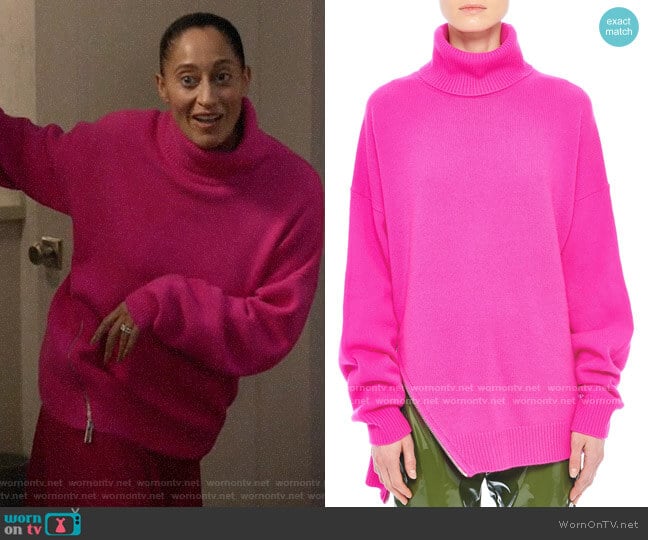 Tibi Side-Zip Ribbed Cashmere Turtleneck Sweater worn by Rainbow Johnson (Tracee Ellis Ross) on Black-ish