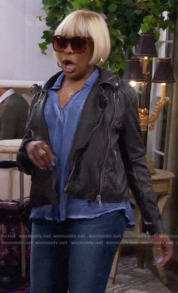 Tina's leather moto jacket on The Neighborhood