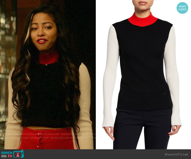 Tory Burch Colorblock Mock-Neck Sweater worn by Alexandra Cabot (Camille Hyde) on Katy Keene