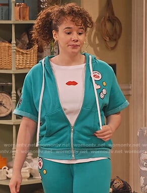 Jade’s turquoise patch sweatshirt and pants on Family Reunion
