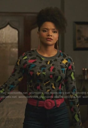 Vanessa’s multi-color leopard sweater on Dynasty